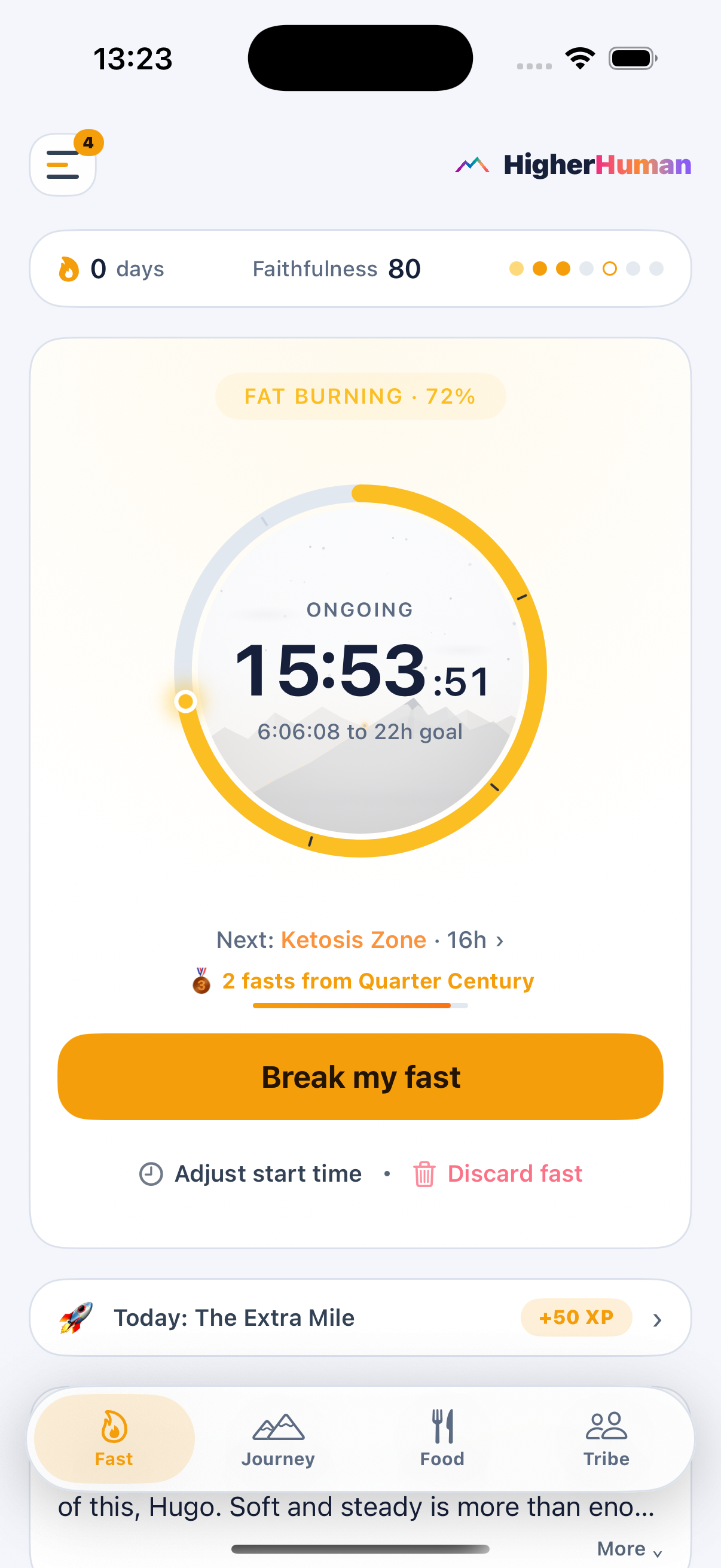 Higher Human fasting timer at 14 hours 12 minutes in the fat burning stage
